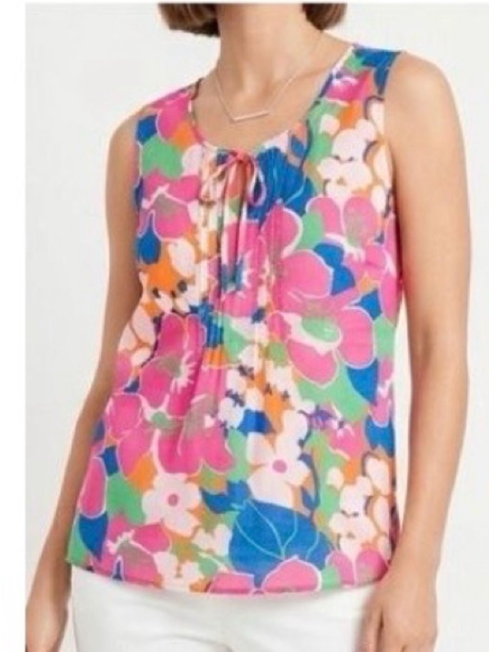 Talbots Bold Tropical Floral Sleeveless Top Tank Cotton Summer Vacation Large